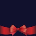 Red bow with a ribbon on a dark blue background, Christmas background. Christmas background. Christmas illustrations. Vector Royalty Free Stock Photo